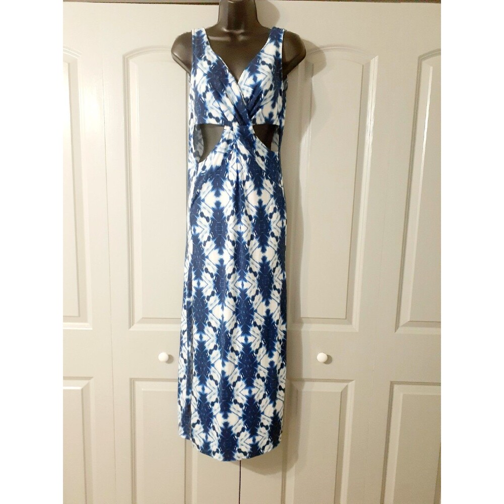 Love blue and white cut out halter maxi dress